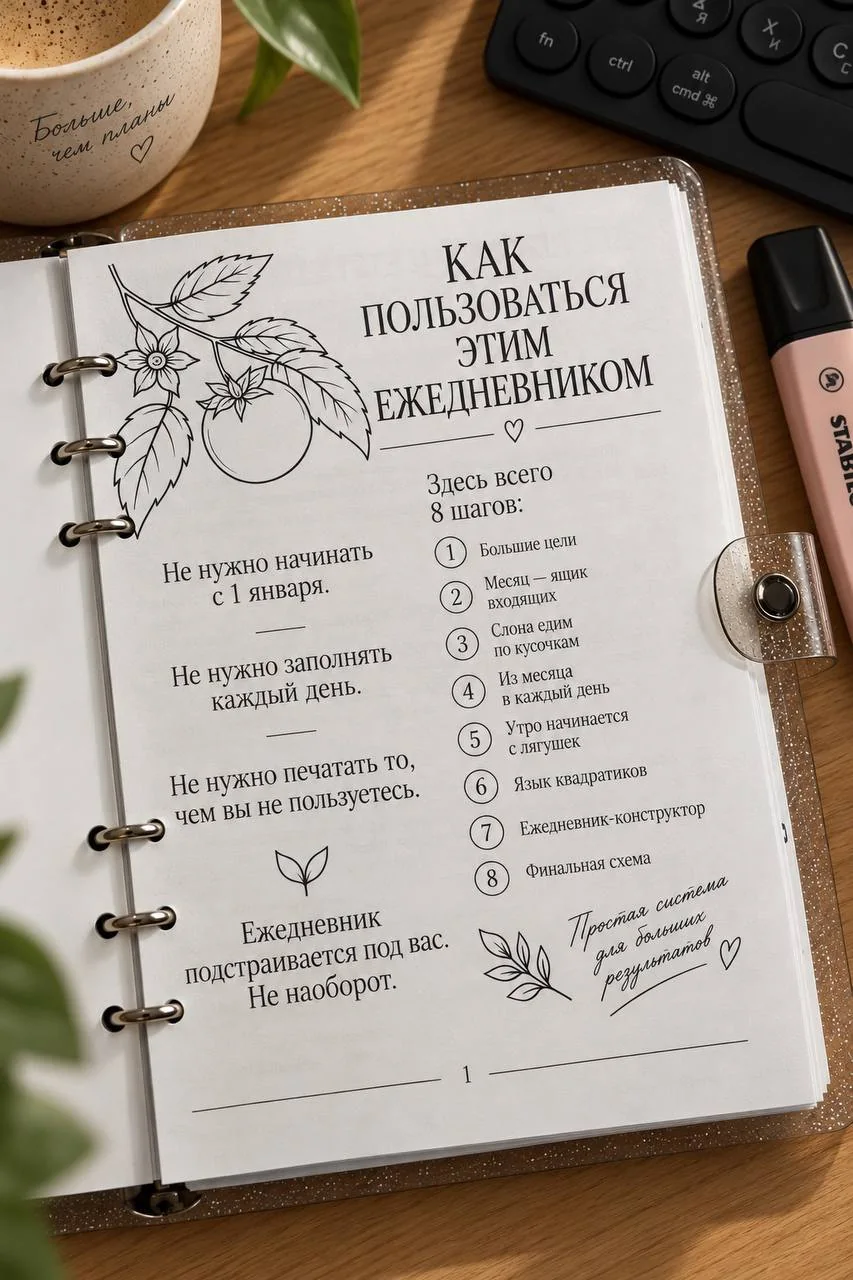 Страница «Как пользоваться этим ежедневником» — 8 шагов планера-конструктора